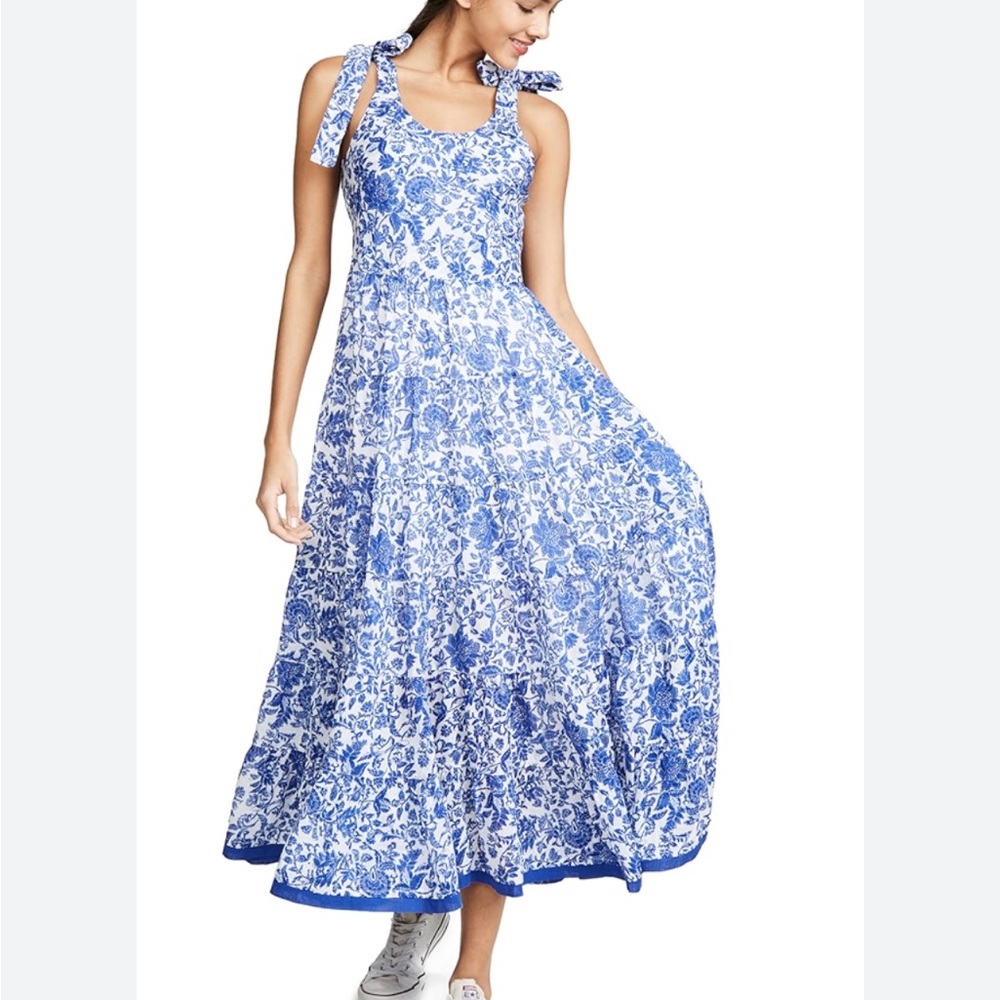 Free People Kikas Dress Blue White Maxi Large Floral